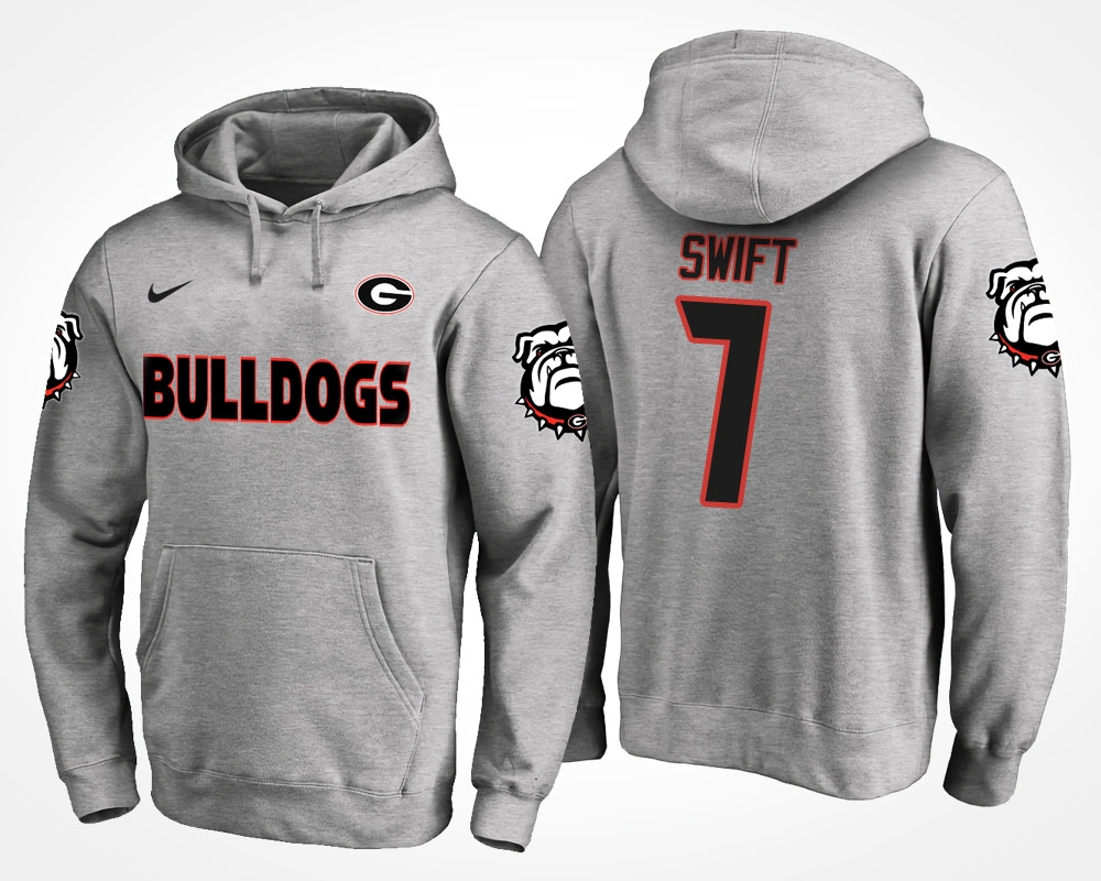 Georgia Bulldogs Men's NCAA D'Andre Swift #7 Gray Team Name & Number College Football Hoodie KKP8449HT